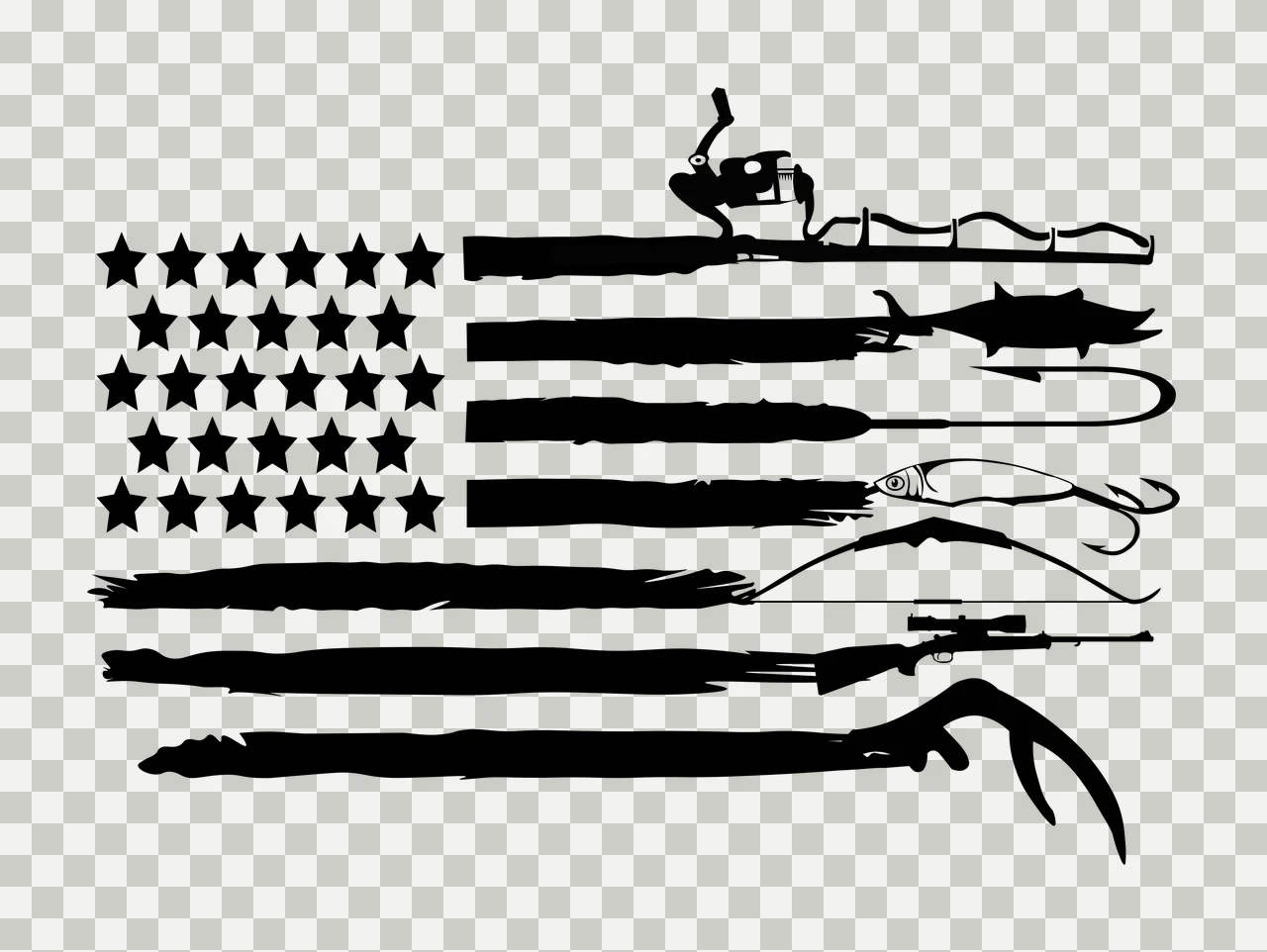 Fishing Hunting And Gear Flag Collage outdoor forming rod fish transparency and detail preview thumbnail
