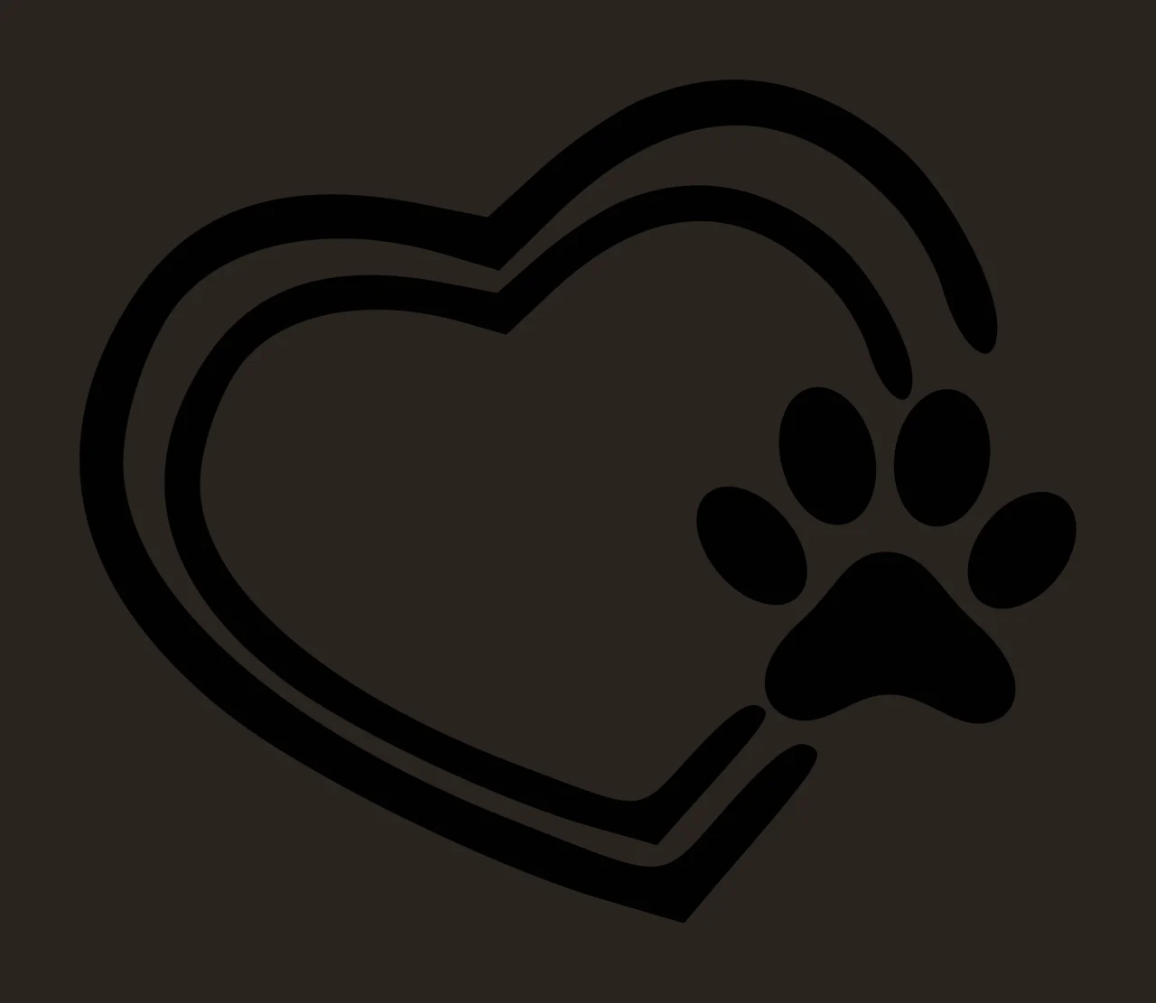 Line Art Illustration of Black heart outline with paw print design in white contrast preview thumbnail
