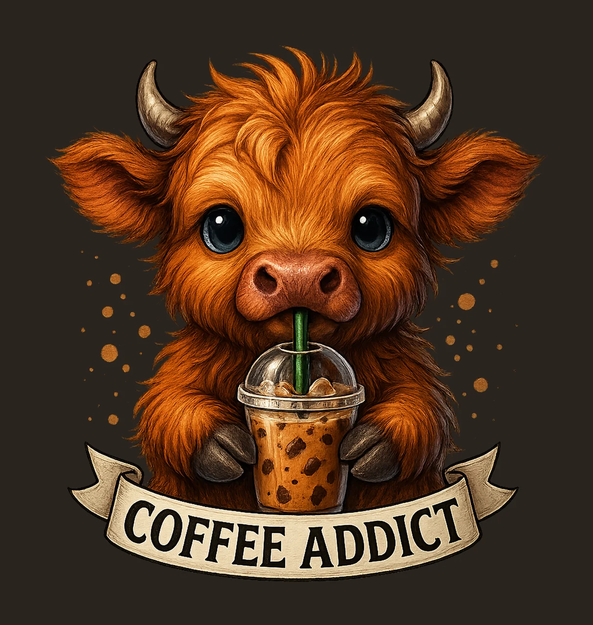 Cute Highland Cow Sublimation Design Coffee Addict Artwork contrast preview thumbnail
