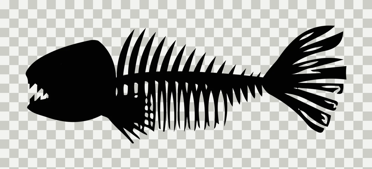 Black Silhouette Of A Fish Skeleton With Sharp teeth bone nature transparency and detail preview thumbnail