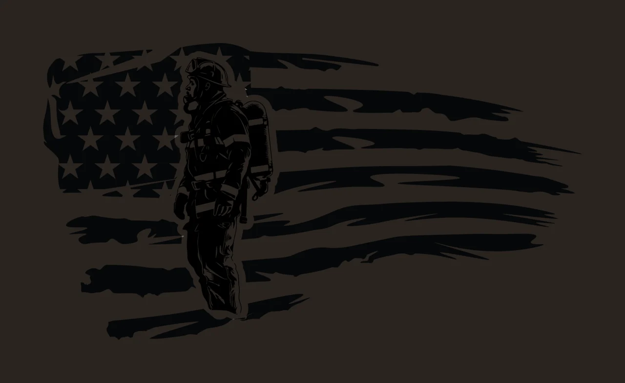 Firefighter Silhouette Over Distressed Flag standing uniform contrast preview thumbnail