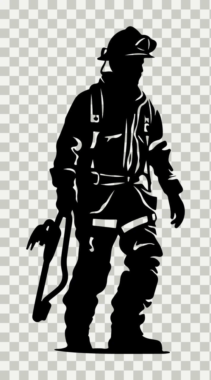 Firefighter Black Silhouette Of A Standing helmet protective clothing transparency and detail preview thumbnail