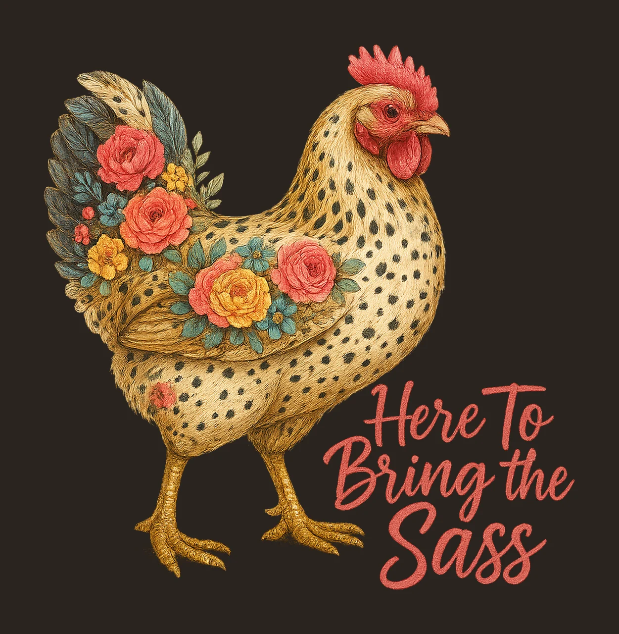 Here to Bring the Sass Sassy Floral Chicken Art Vibrant contrast preview thumbnail