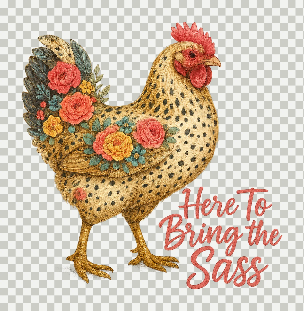 Here to Bring the Sass Sassy Floral Chicken Art Vibrant transparency and detail preview thumbnail