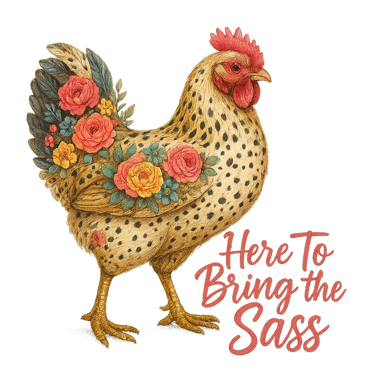 Here to Bring the Sass Sassy Floral Chicken Art Vibrant