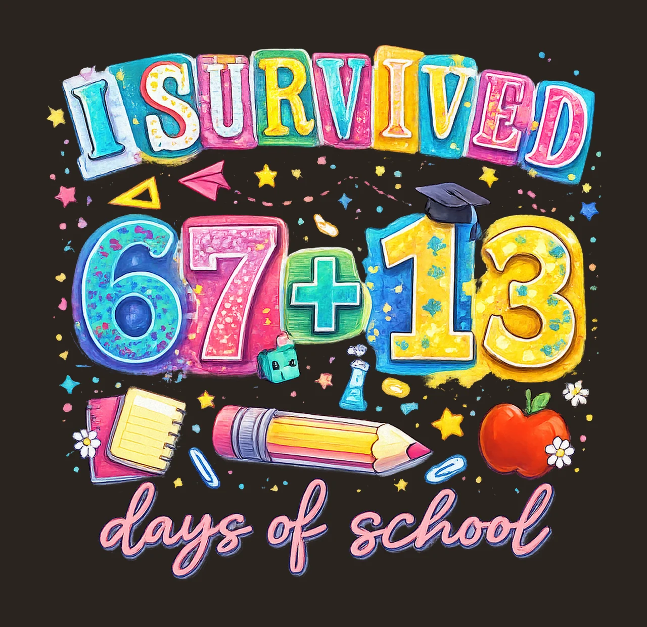 100th Day of School Survived Design Funny Student Gift contrast preview thumbnail