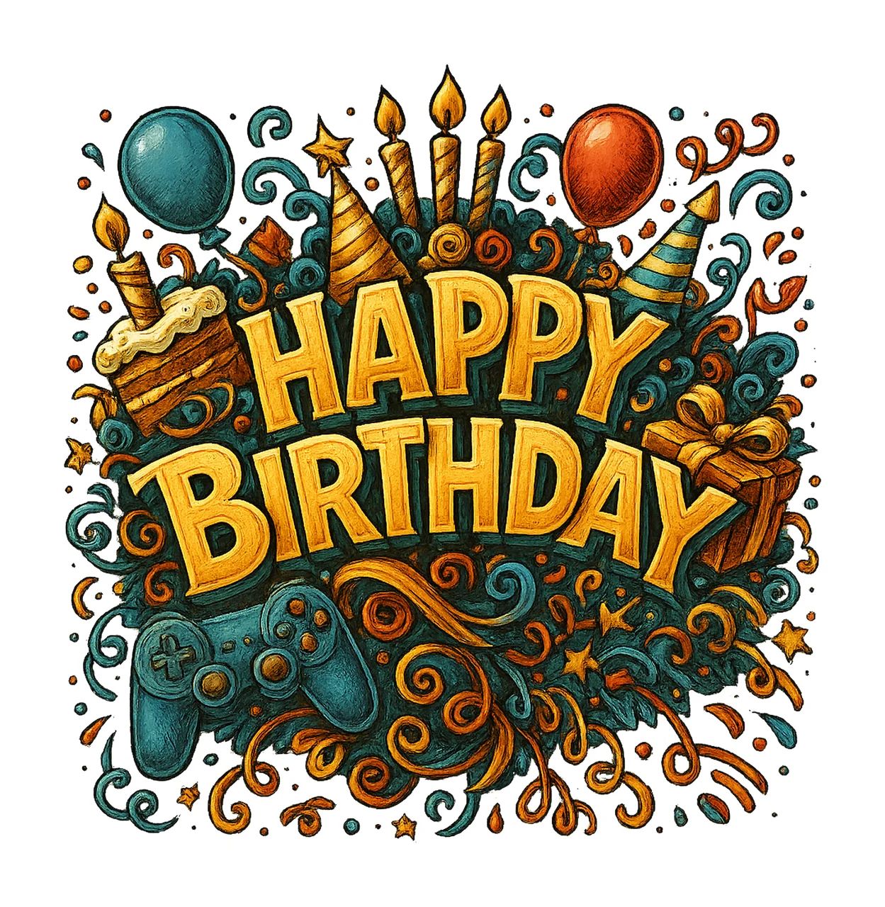 Happy Birthday Gamer Graffiti Controller Gaming Party Design