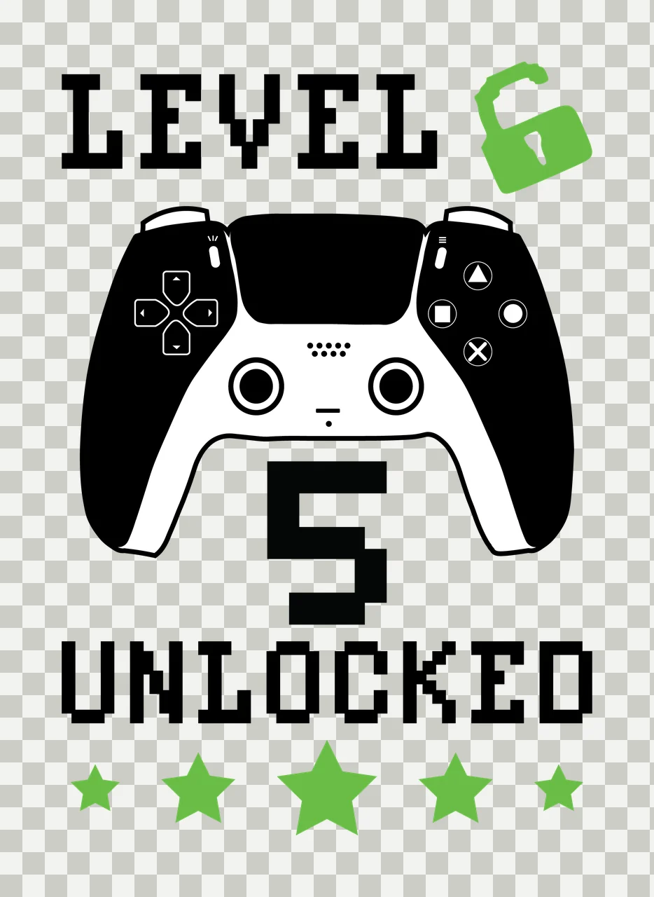 Level 5 Unlocked Video Game controller lock stars pixel art transparency and detail preview thumbnail