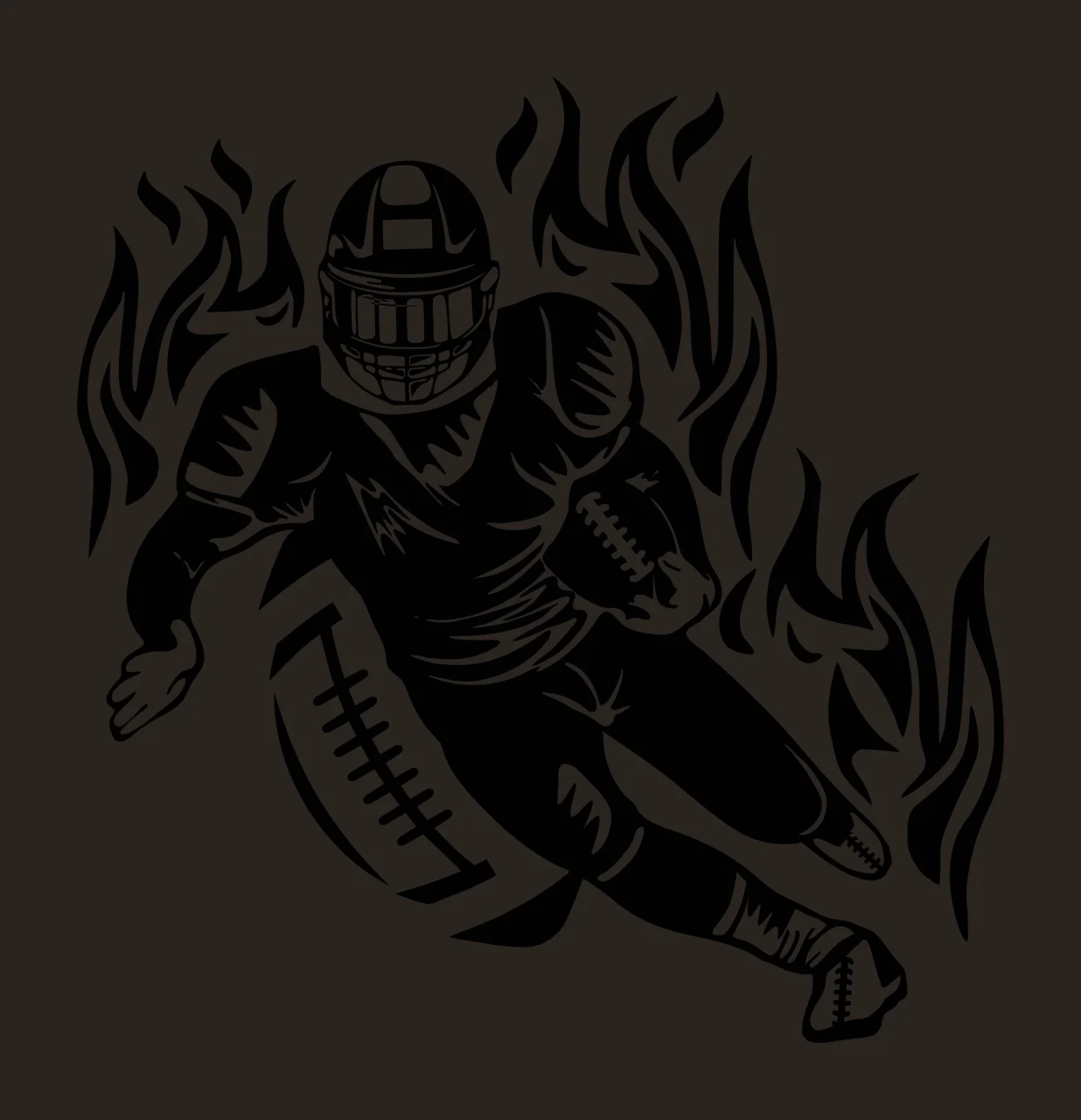 Football Player Running Over American Flag flames silhouette contrast preview thumbnail