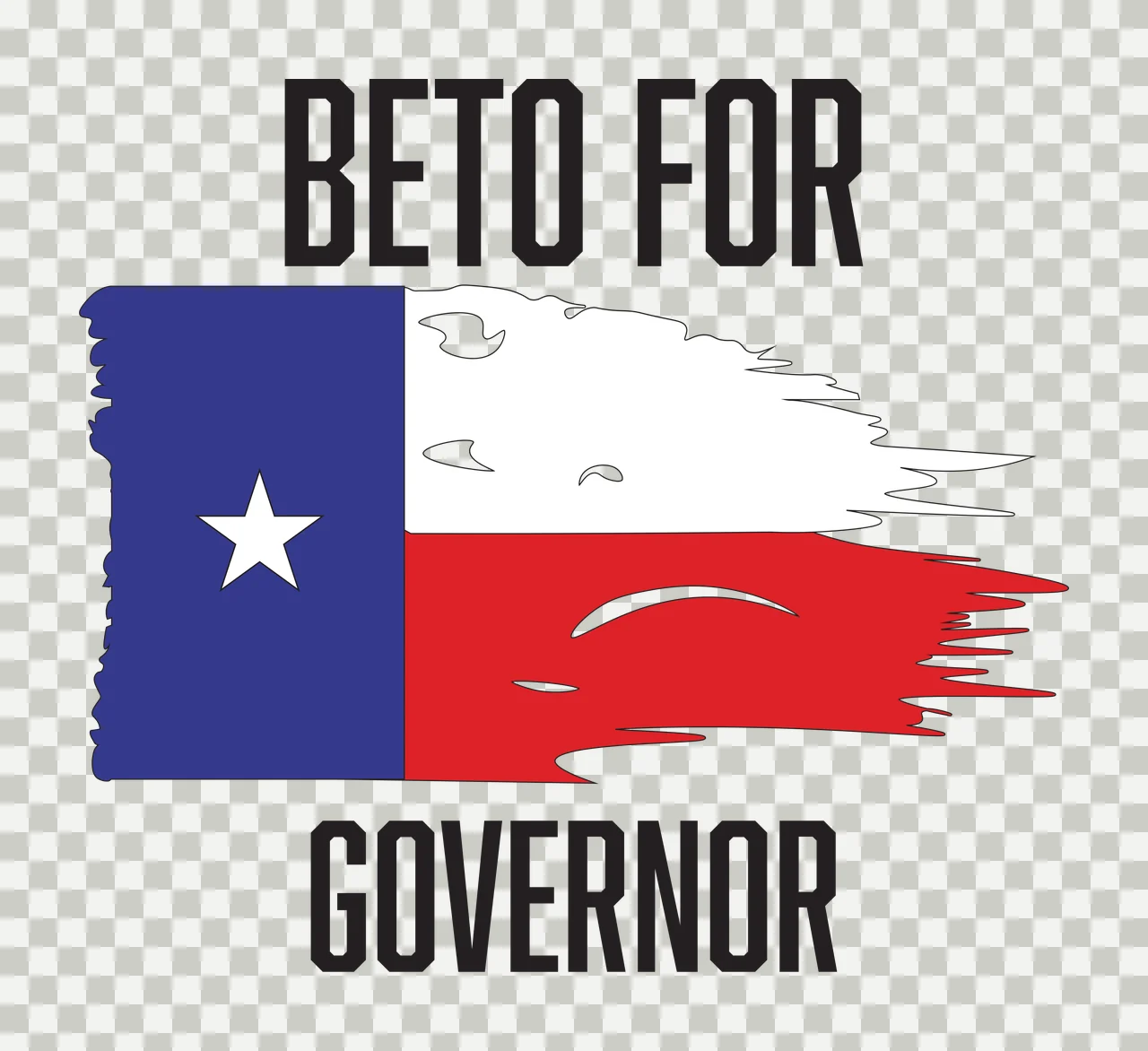 BETO FOR GOVERNOR Texas flag political campaign Design with lone star, distressed brush strokes and bold typography in blue, red and white transparency and detail preview thumbnail