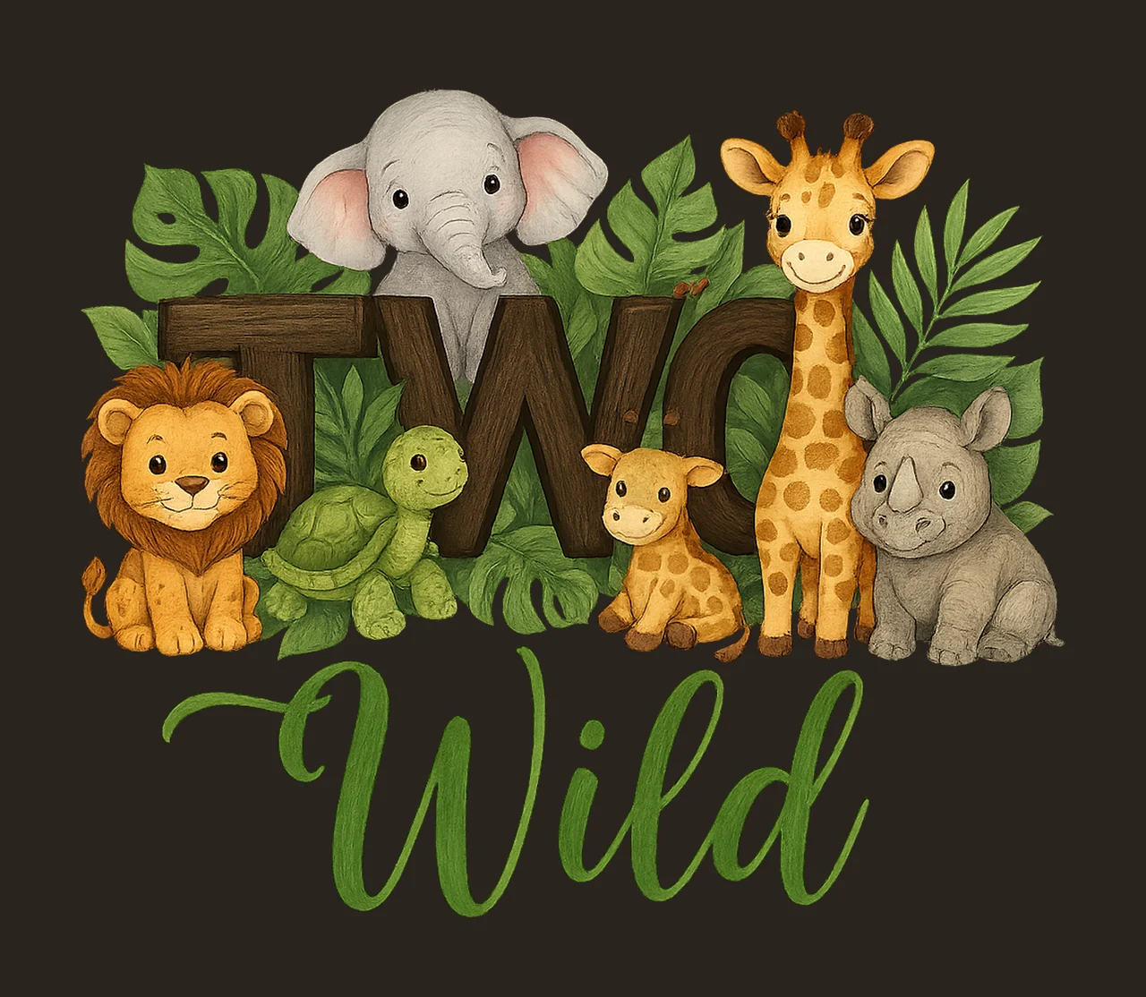 Two Wild Safari Animals 2nd Birthday Artwork Jungle Animal contrast preview thumbnail