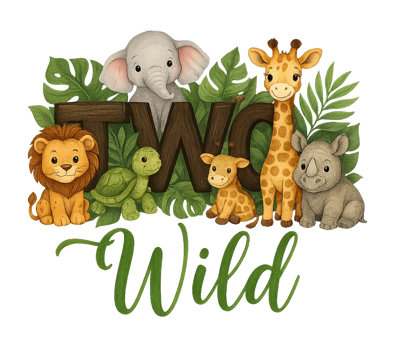 Two Wild Safari Animals 2nd Birthday Artwork Jungle Animal