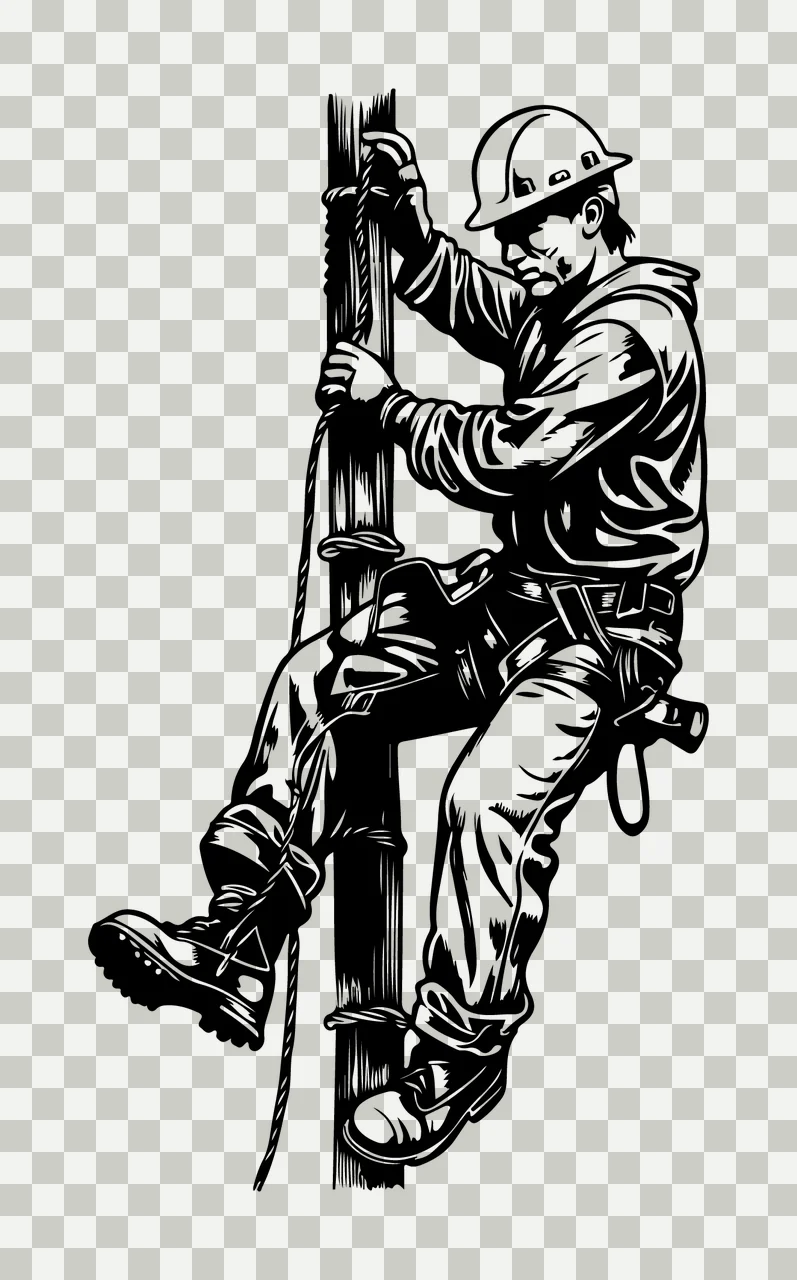 Line Worker Climbing Utility Pole Silhouette helmet rope harness transparency and detail preview thumbnail