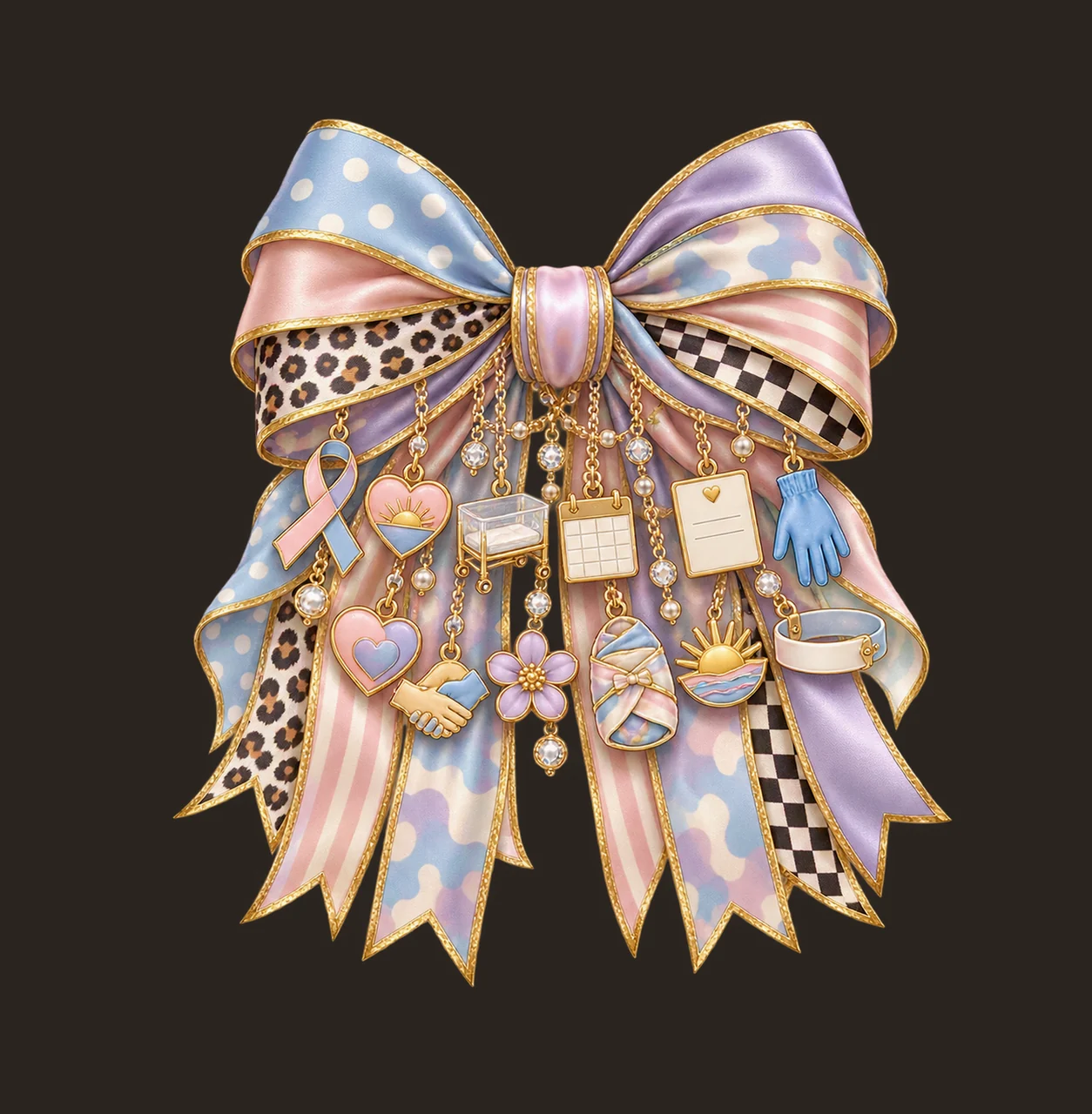 Cesarean Birth Awareness Bow Charm PNG, Gold Chain Charms, Transparent Sublimation Design, Digital Download contrast preview thumbnail