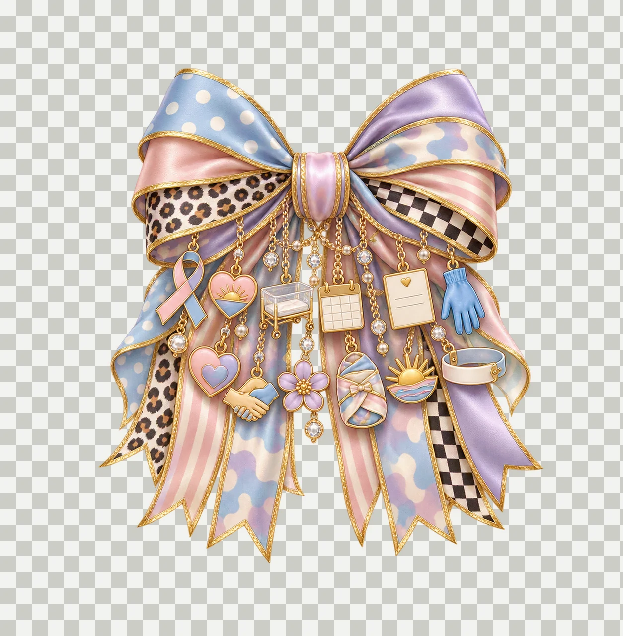 Cesarean Birth Awareness Bow Charm PNG, Gold Chain Charms, Transparent Sublimation Design, Digital Download transparency and detail preview thumbnail
