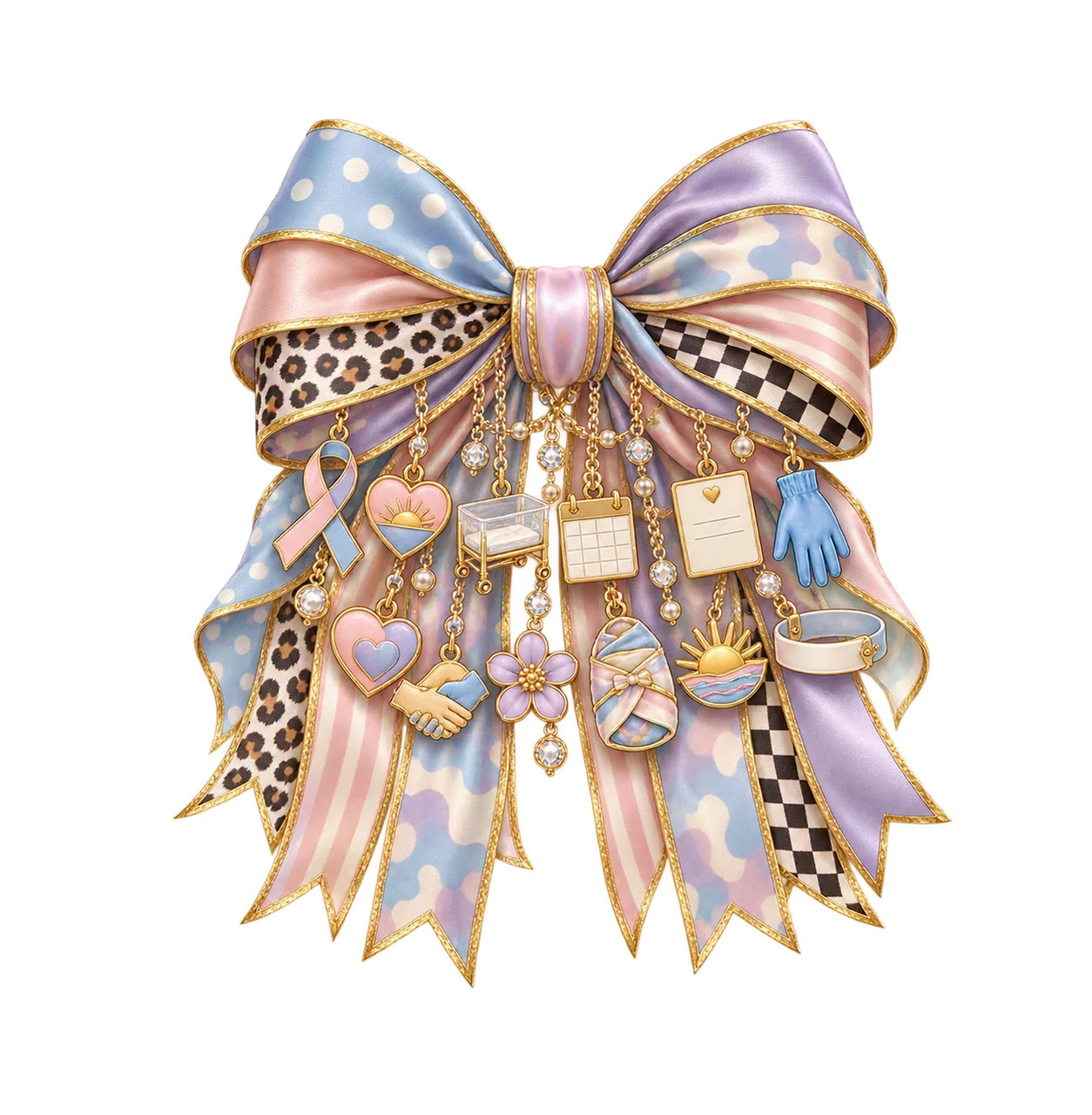 Cesarean Birth Awareness Bow Charm PNG, Gold Chain Charms, Transparent Sublimation Design, Digital Download