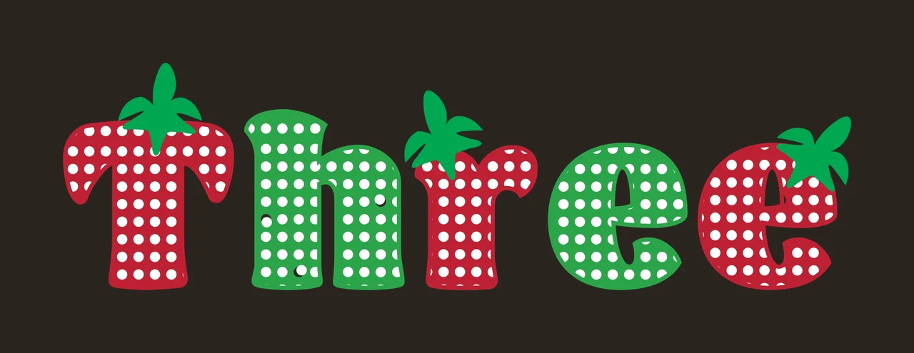 Three Typography Design with polka dot patterns, green strawberry leaves, red letters and dotted texture in white contrast preview thumbnail