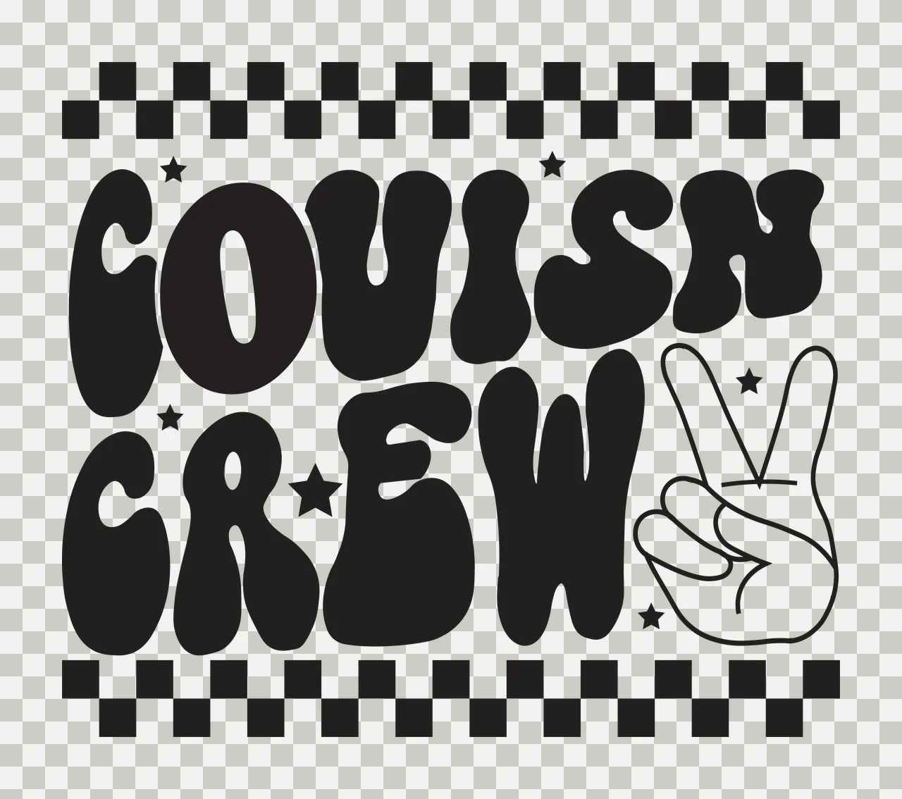 Cousin Crew Peace Sign Retro Design text and hand gesture stars transparency and detail preview thumbnail