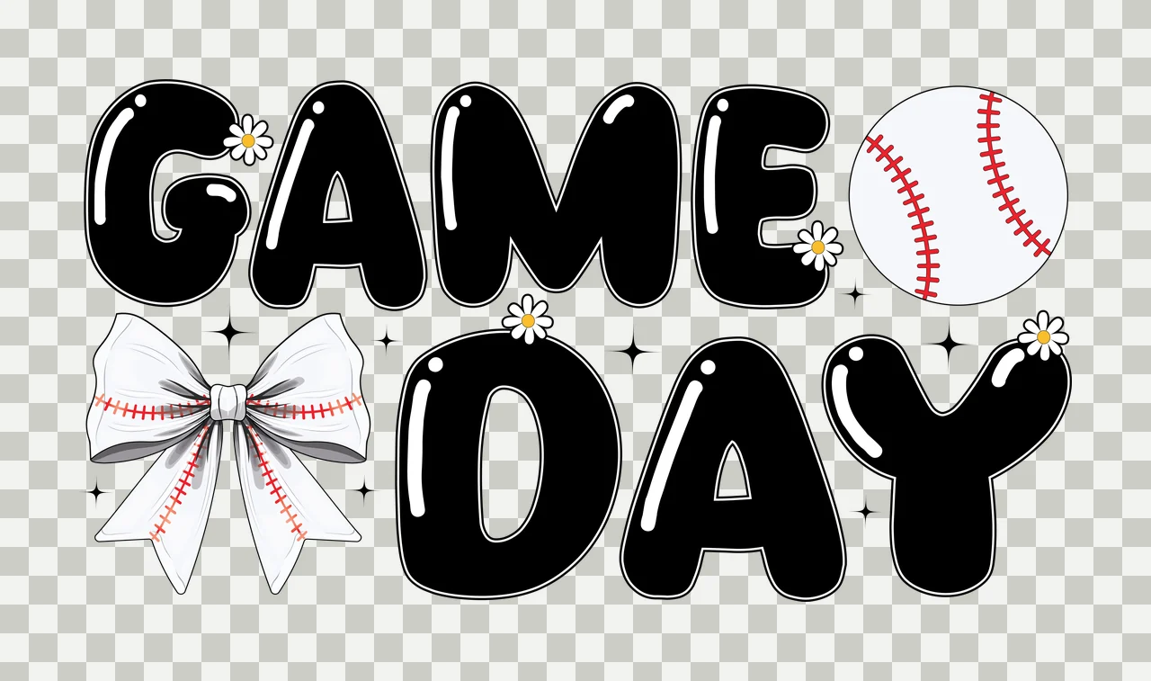 Game Day Text With Decorative Bow decorating star circle black transparency and detail preview thumbnail