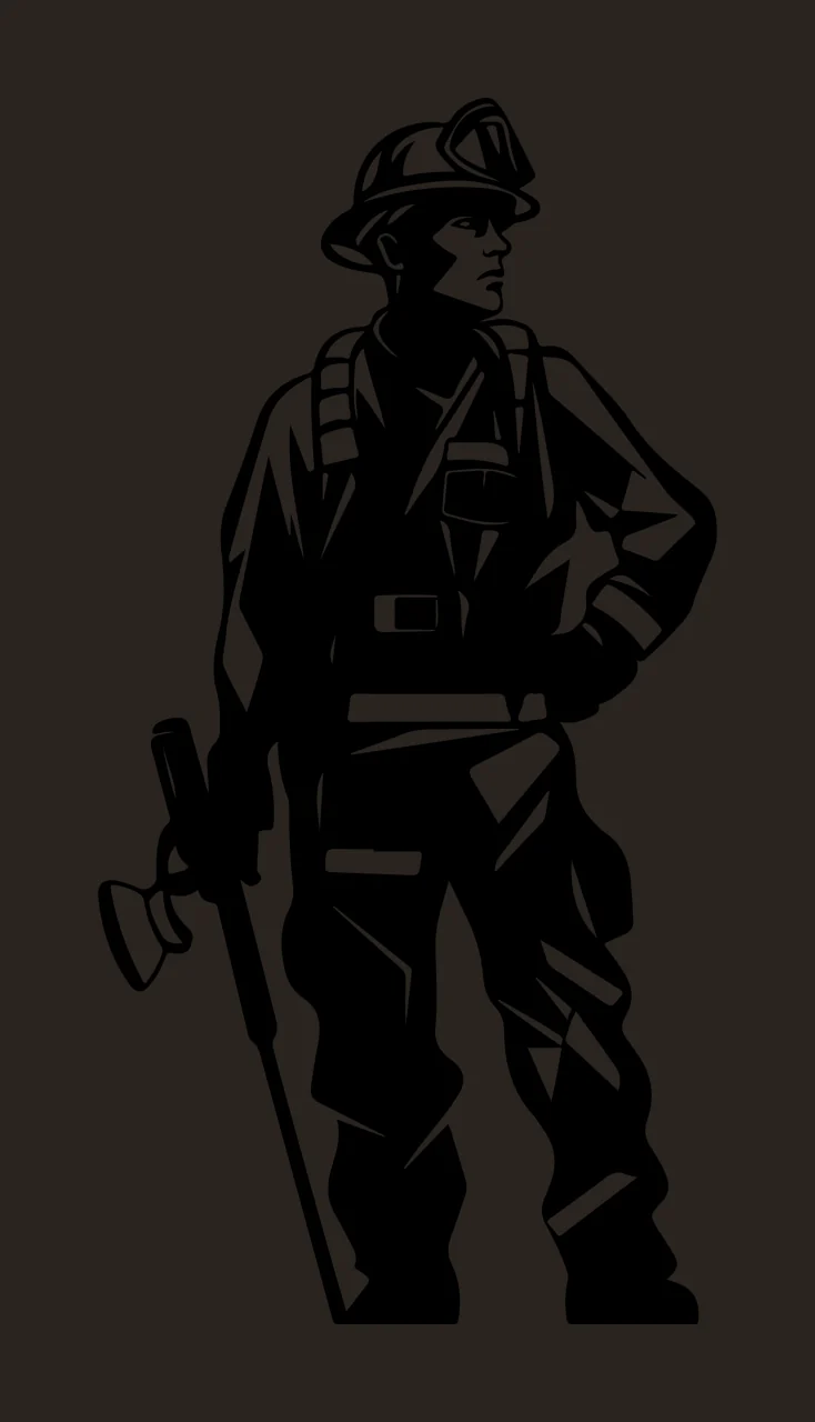 Firefighter Holding Tool standing helmet protective gear silhouette contrast preview thumbnail