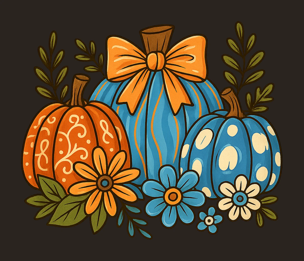 Floral Fall Pumpkin Floral Coquette Autumn Design Girly Fall contrast preview thumbnail