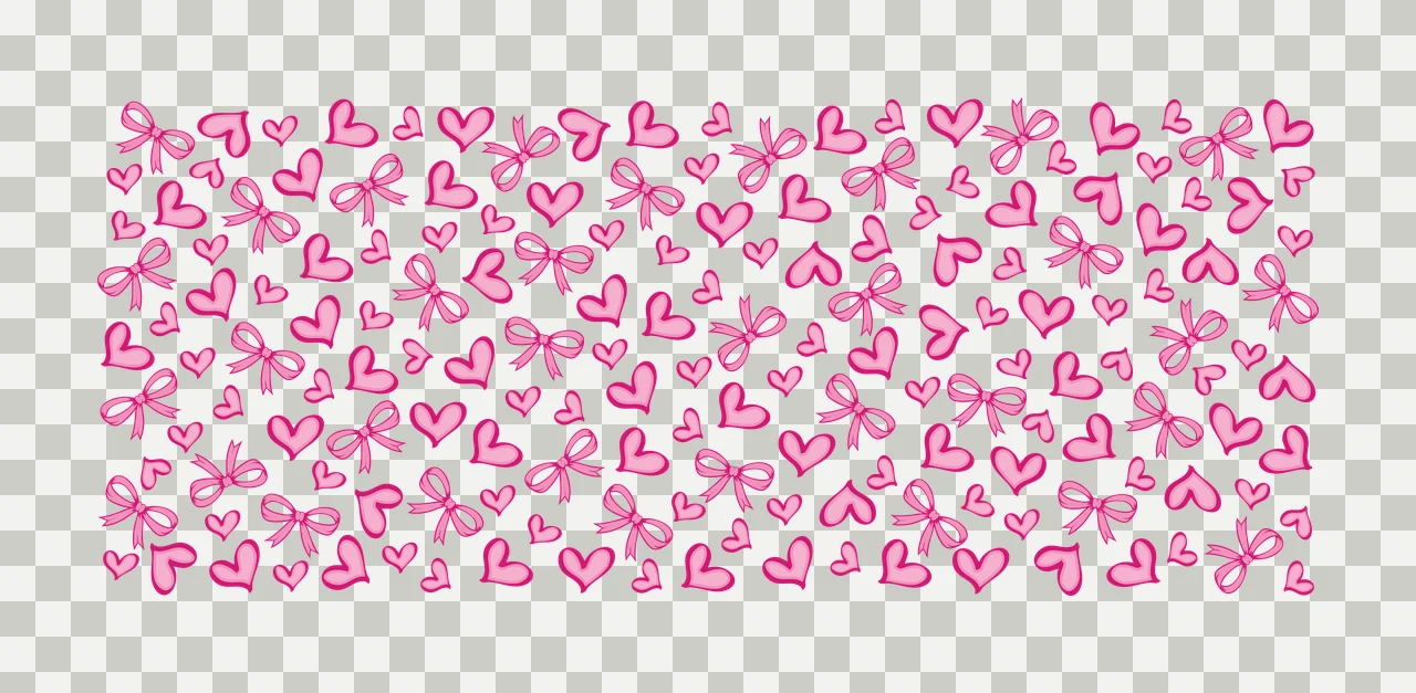Bow Can Glass Wrap Scattered Hearts And Bows pattern doodle transparency and detail preview thumbnail