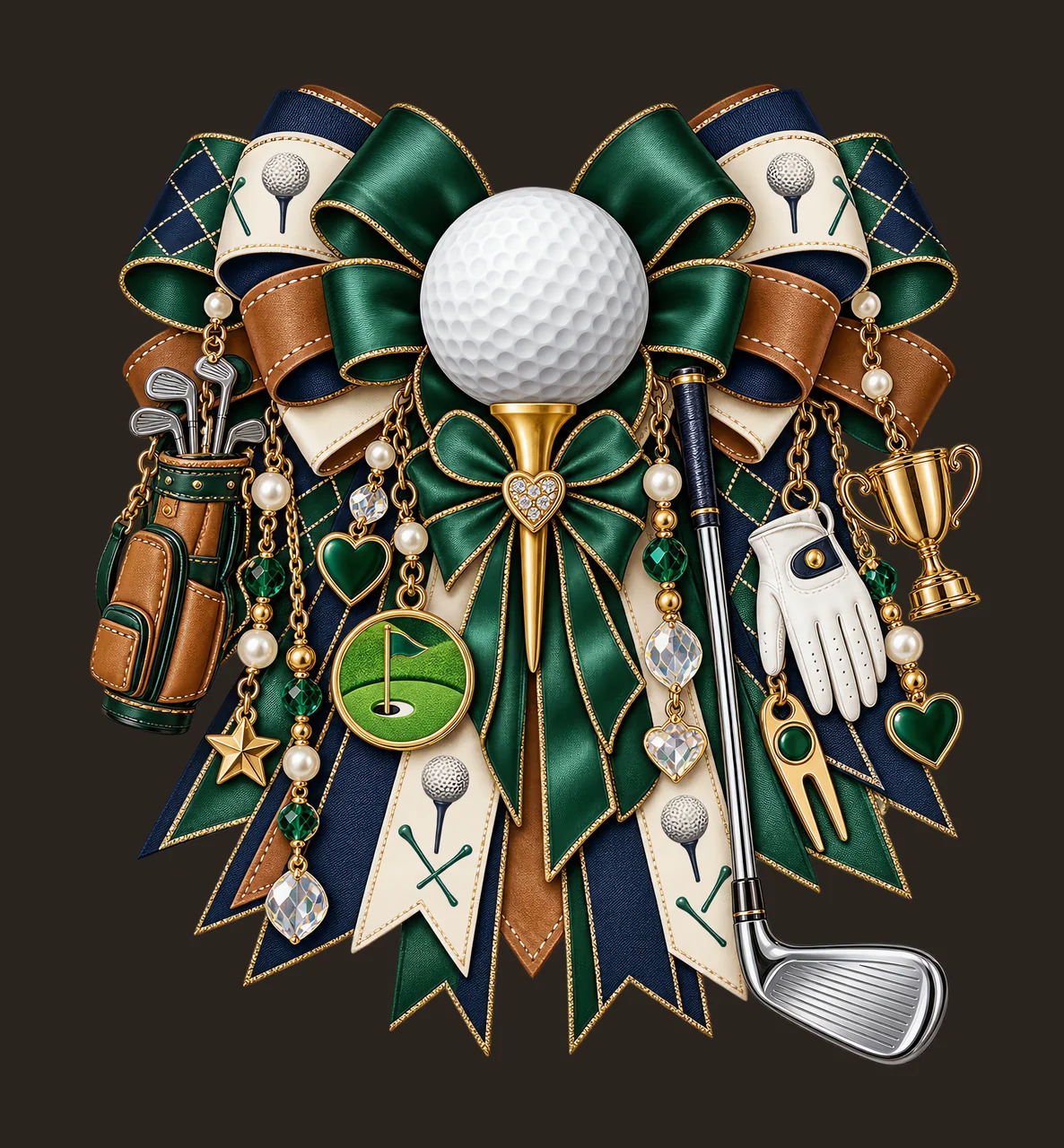 Golf PNG, Golf Ball and Golf Clubs Coquette Bow, No Text Sublimation Clipart, Transparent Digital Download contrast preview thumbnail