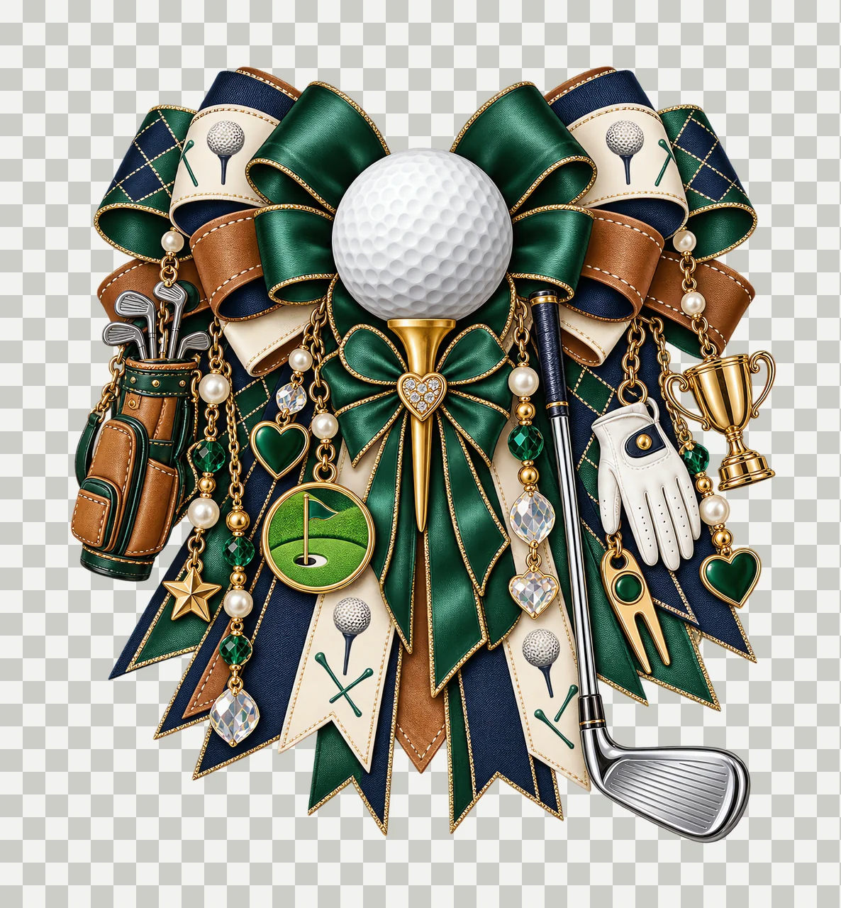 Golf PNG, Golf Ball and Golf Clubs Coquette Bow, No Text Sublimation Clipart, Transparent Digital Download transparency and detail preview thumbnail