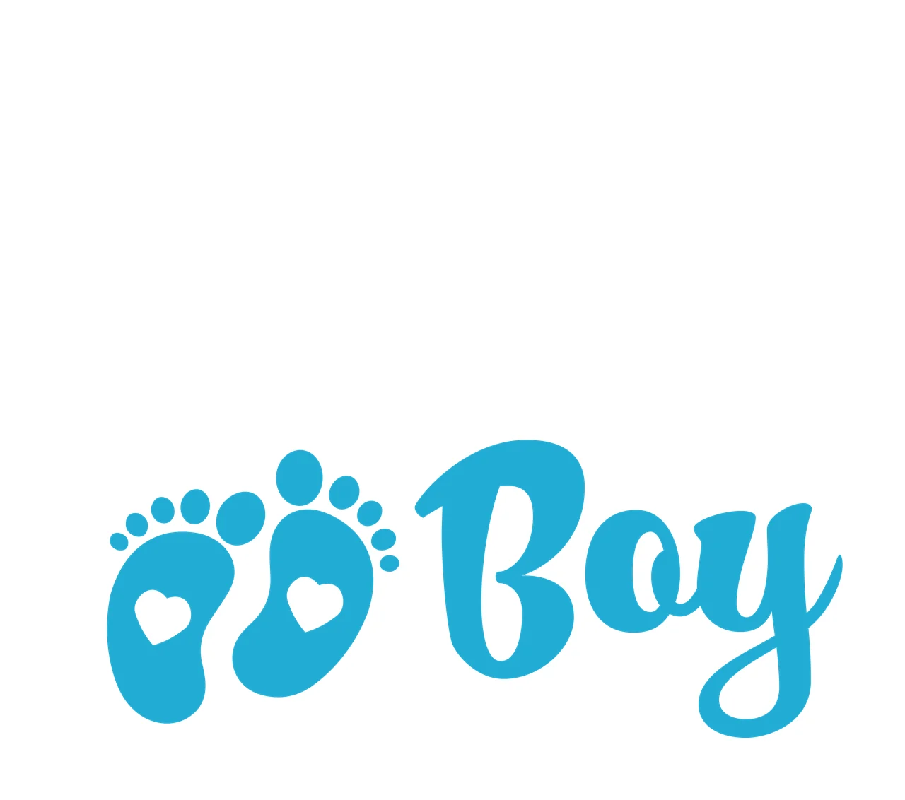 Boy Typography Design with baby footprints, heart cutouts and script text in light blue and white