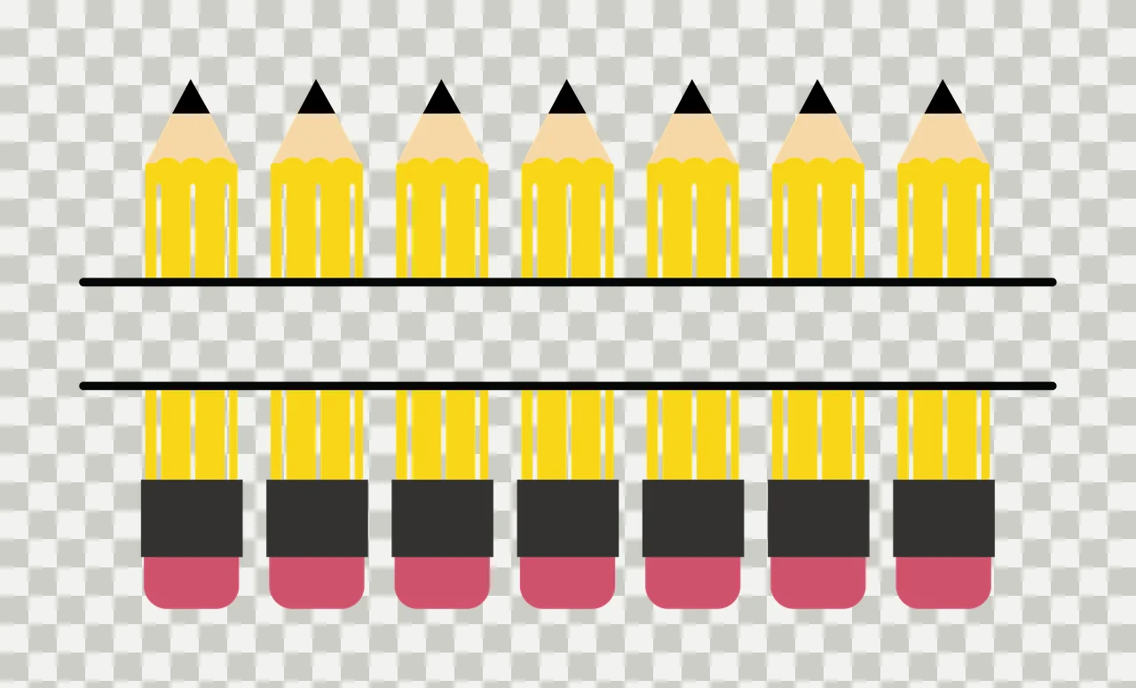 Pencils With Seven And Split Bar erasers stationery row transparency and detail preview thumbnail