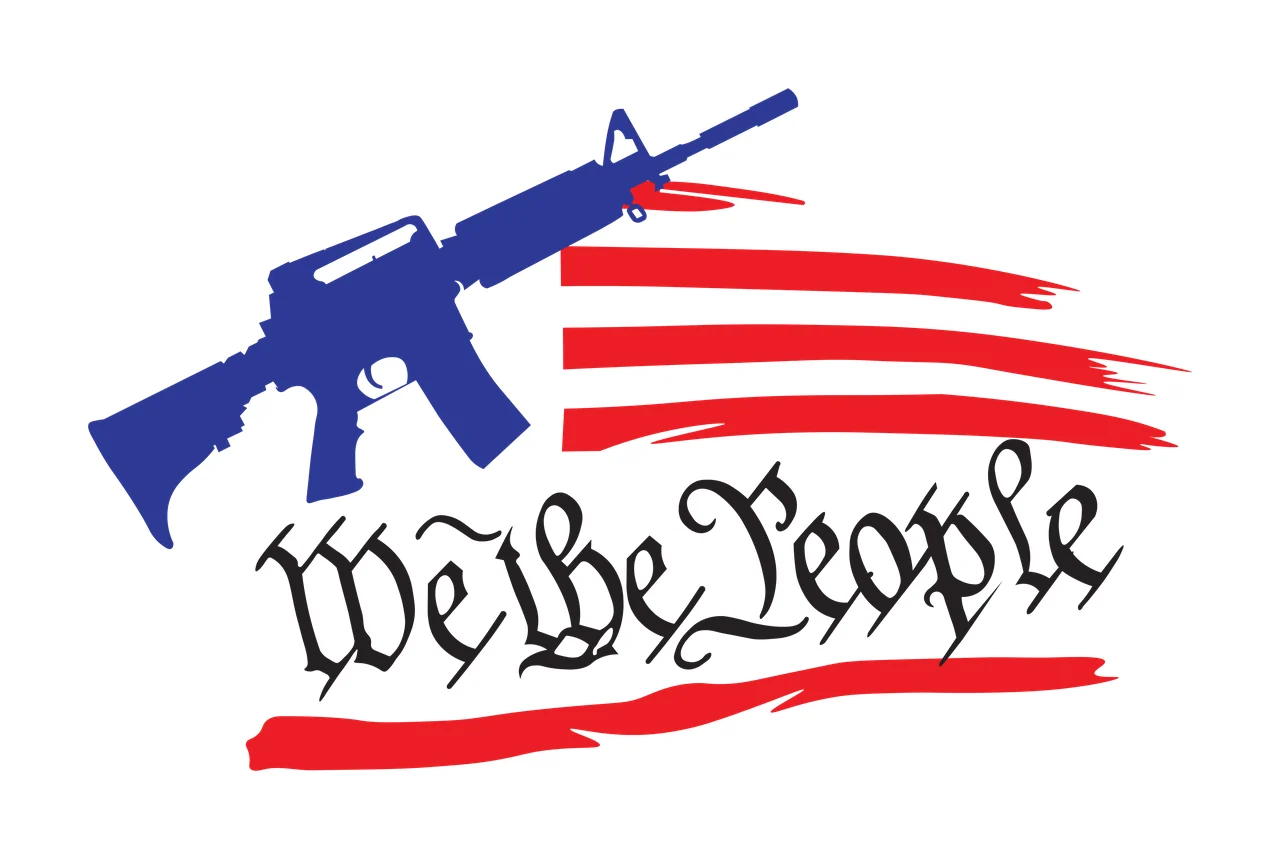 We The People Text With Rifle stripes black white stripe typography