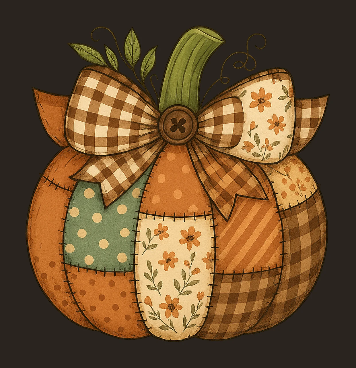 Vintage Patchwork Pumpkin Autumn Sublimation Design Fall contrast preview thumbnail