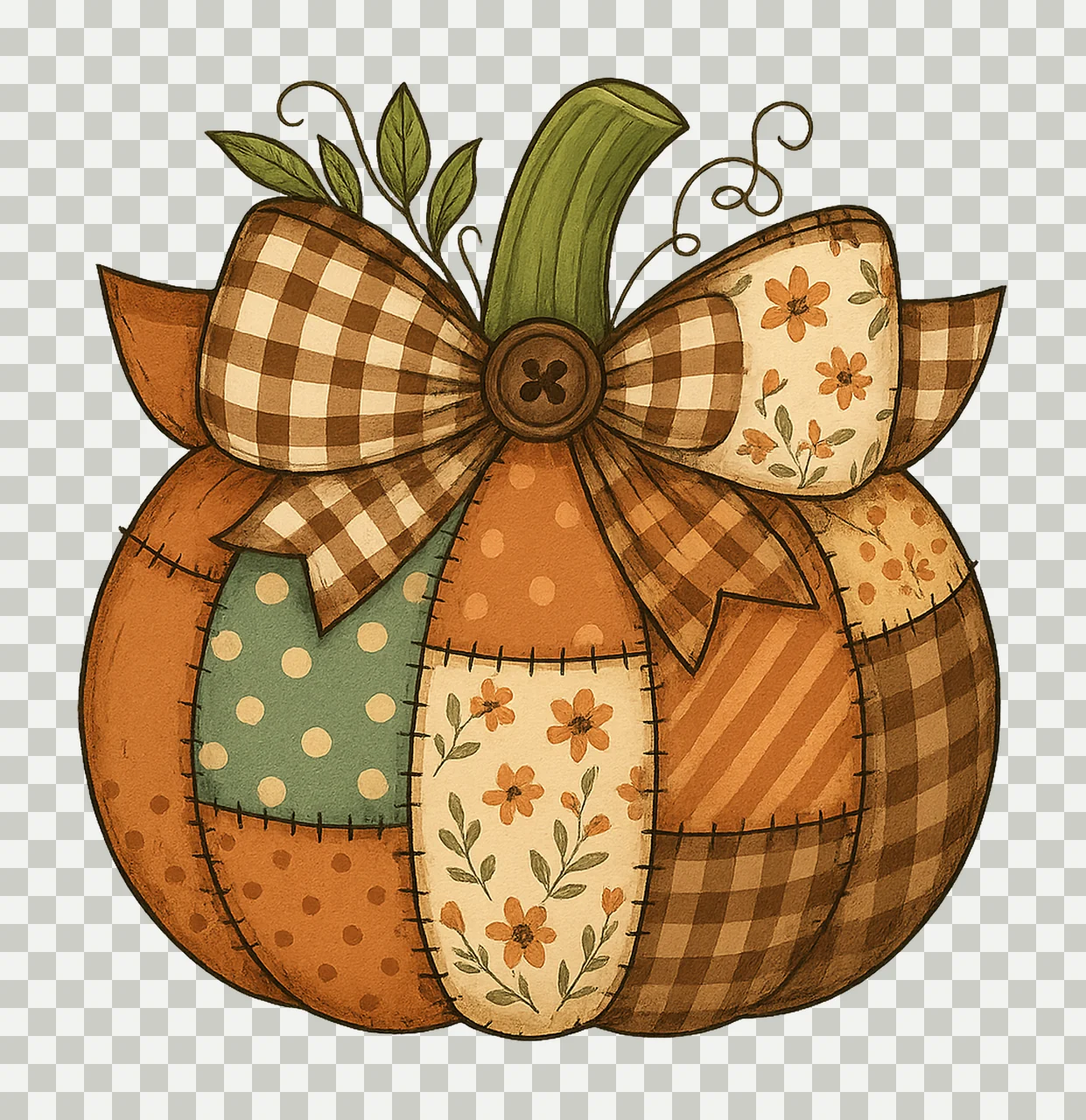 Vintage Patchwork Pumpkin Autumn Sublimation Design Fall transparency and detail preview thumbnail