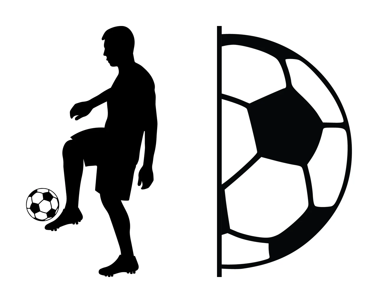 Soccer Player Silhouette Beside Partial Ball dribbling black