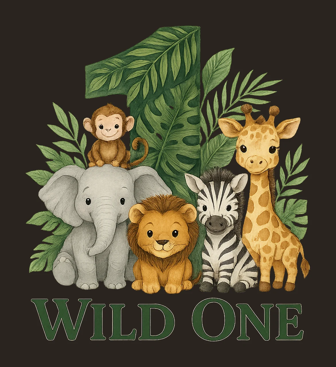 Wild One Jungle Animals 1st Birthday Watercolor Safari contrast preview thumbnail