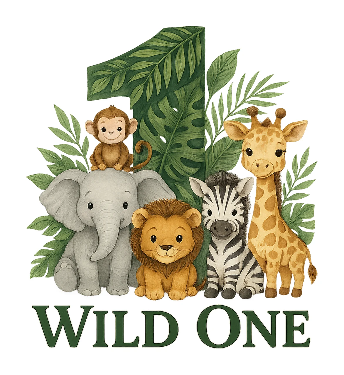 Wild One Jungle Animals 1st Birthday Watercolor Safari