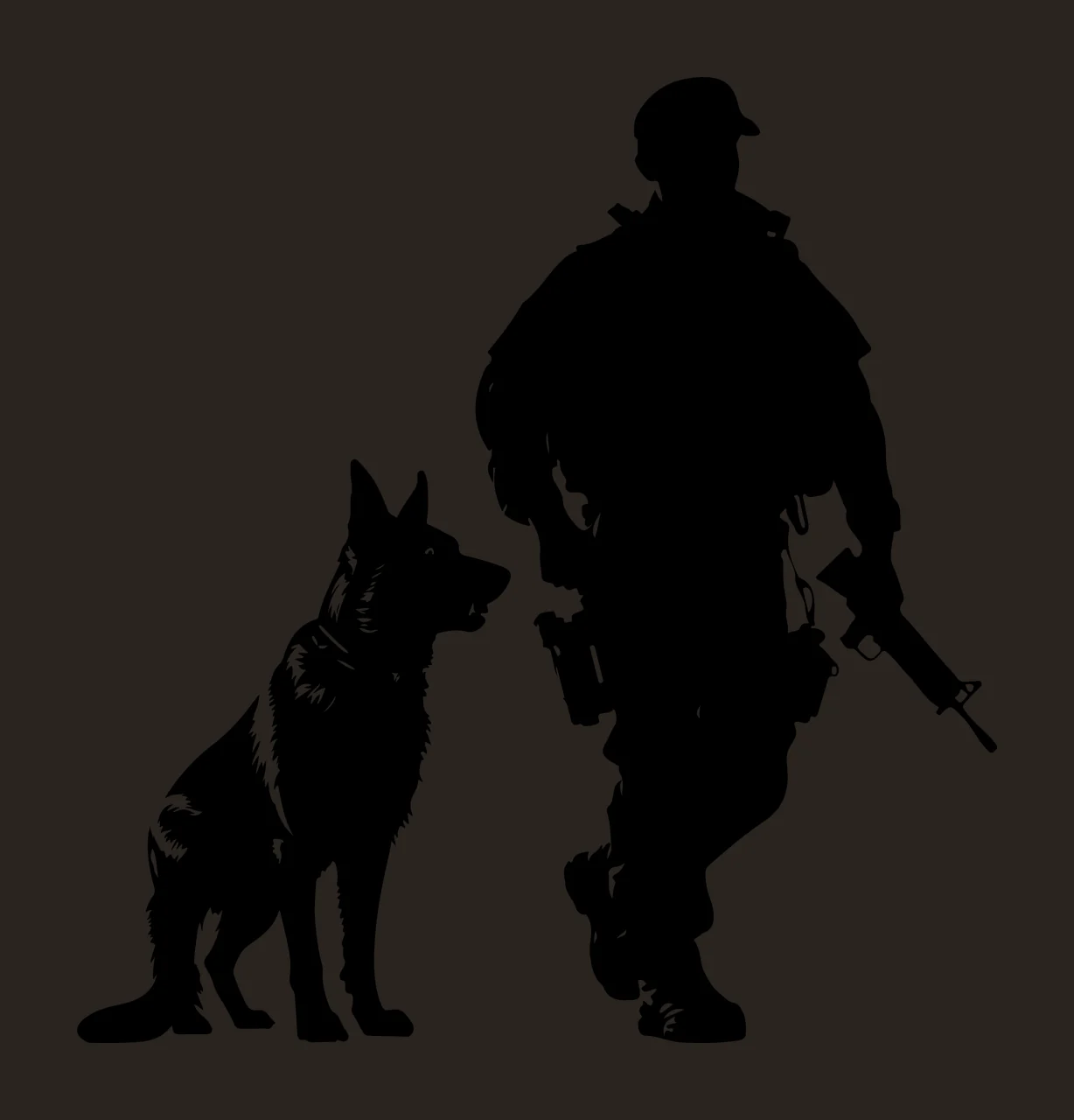 Dog Soldier And Silhouette Standing rifle black white military contrast preview thumbnail
