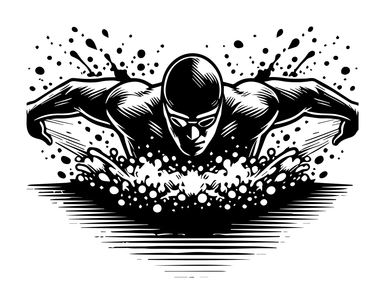 Swimming Swimmer In Butterfly Stroke With Splash water splashes