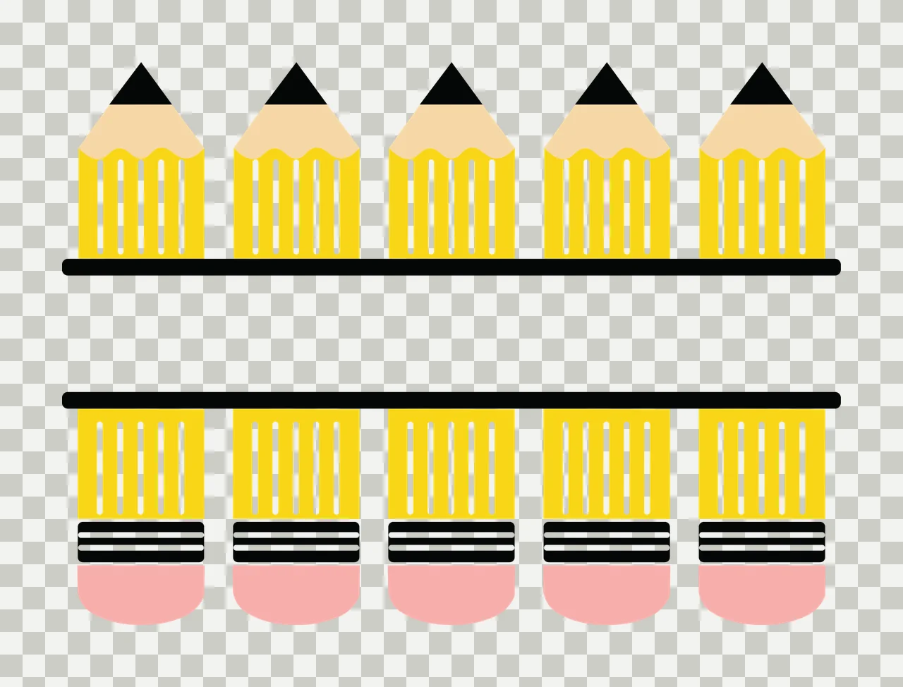 Pencils Aligned In Two Horizontal Rows With Yellow transparency and detail preview thumbnail