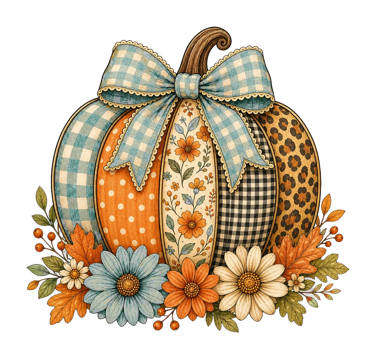 Floral Fall Pumpkin Preppy Pumpkin Coquette Variation A