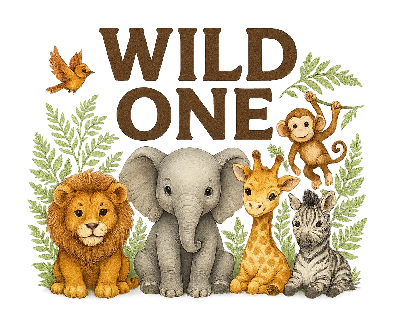 Safari Wild One Birthday Watercolor Jungle Animals Kids
