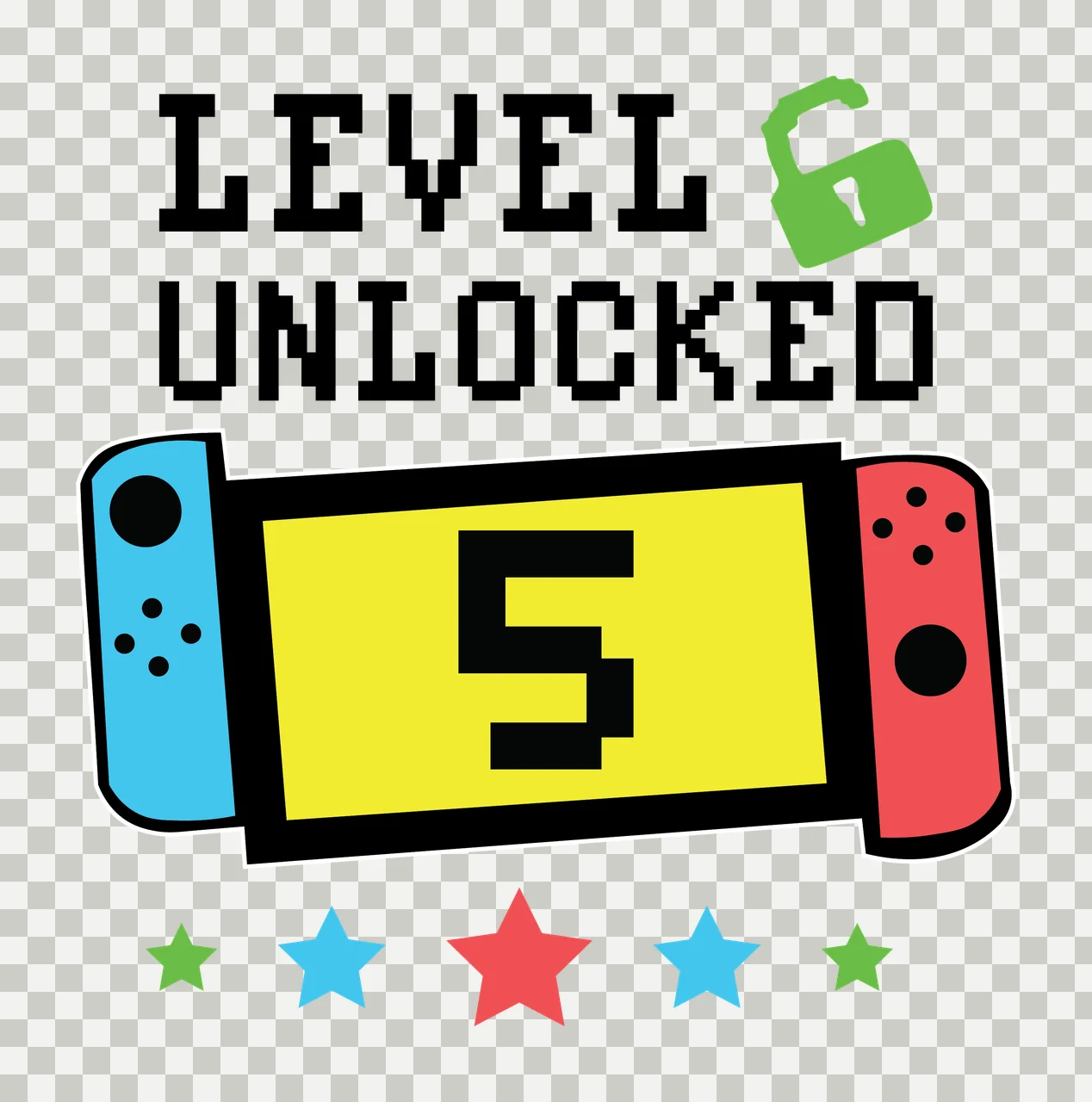 Level 6 Unlocked Text Banner Graphic lock stars black Variation transparency and detail preview thumbnail