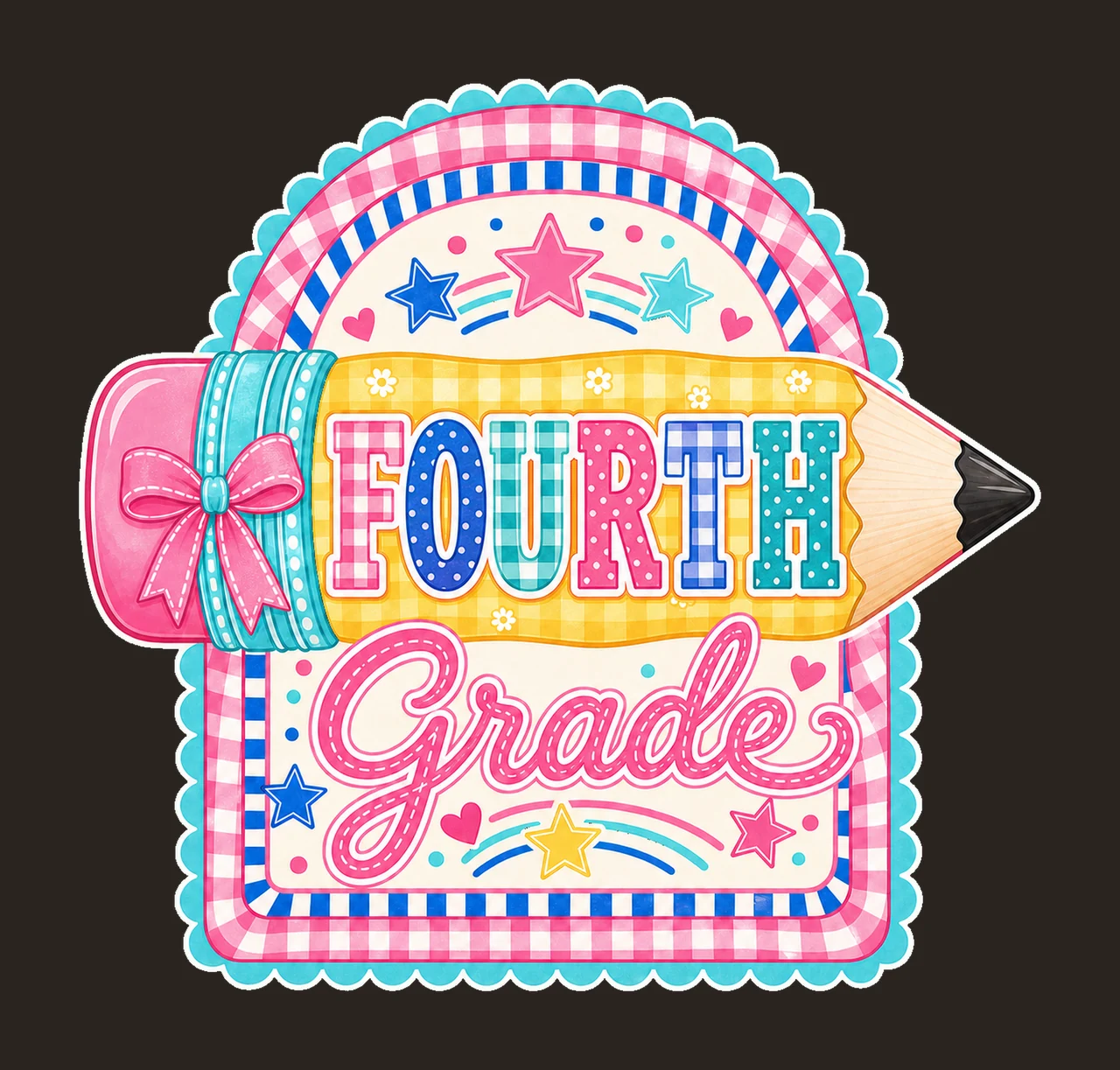 Preppy Back to School Pink Gingham Pennant Flag Variation D contrast preview thumbnail