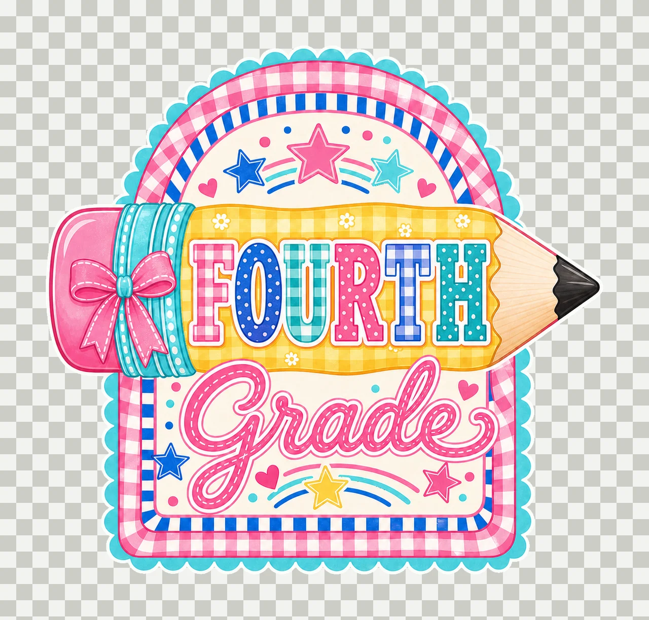 Preppy Back to School Pink Gingham Pennant Flag Variation D transparency and detail preview thumbnail