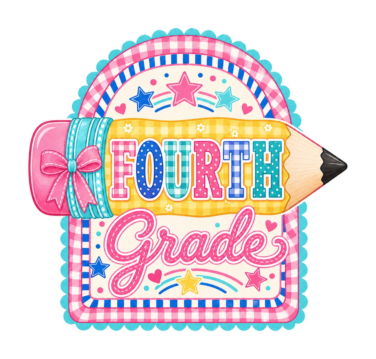 Preppy Back to School Pink Gingham Pennant Flag Variation D
