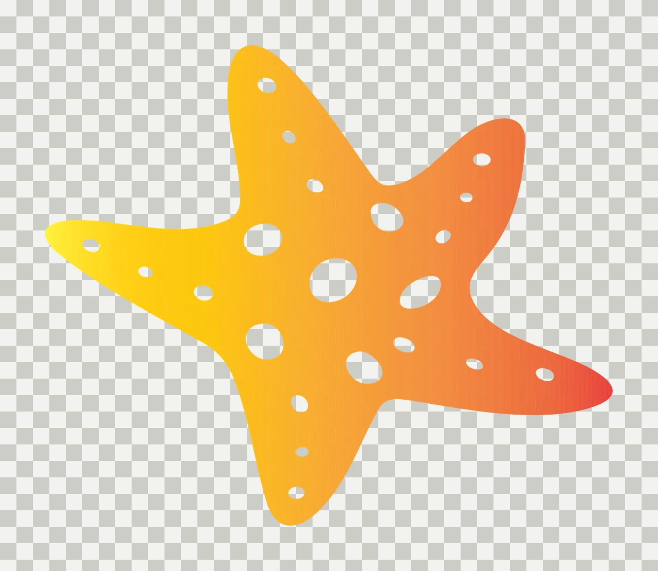 Starfish Illustration with five arms, white spots and gradient shading in yellow and orange transparency and detail preview thumbnail