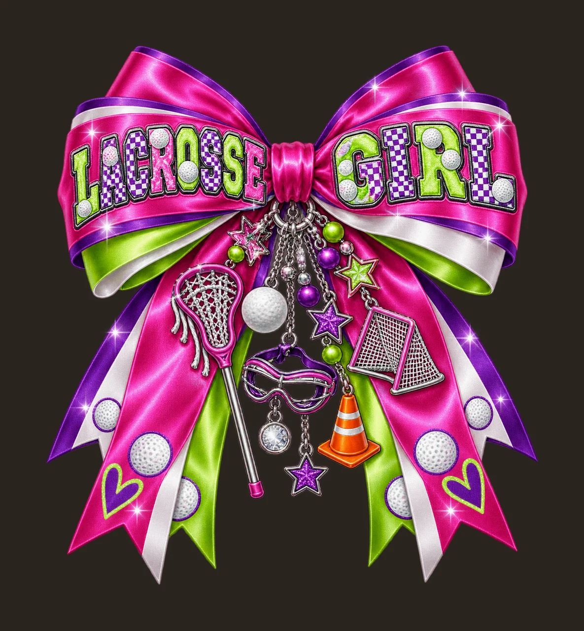 Lacrosse Girl Bow Charm PNG, Coquette Ribbon Sublimation, Transparent Digital Download contrast preview thumbnail