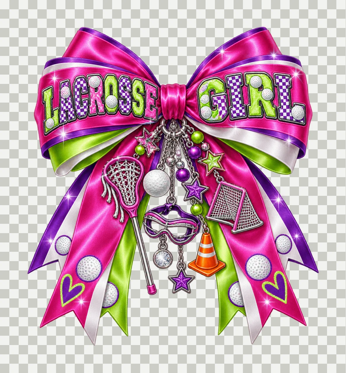 Lacrosse Girl Bow Charm PNG, Coquette Ribbon Sublimation, Transparent Digital Download transparency and detail preview thumbnail