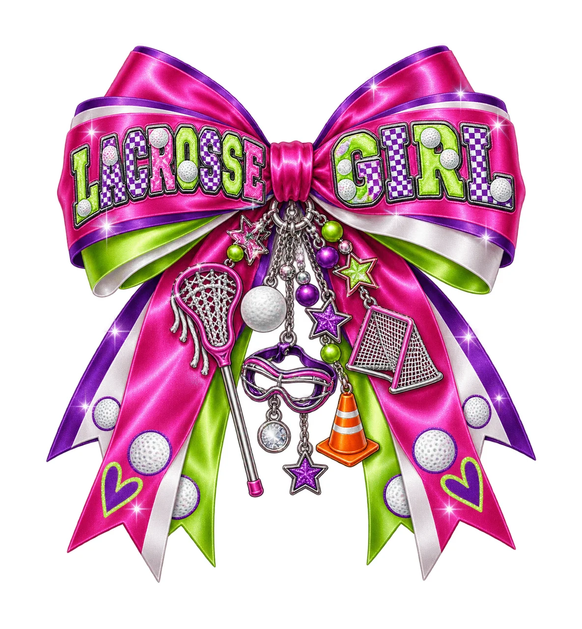 Lacrosse Girl Bow Charm PNG, Coquette Ribbon Sublimation, Transparent Digital Download