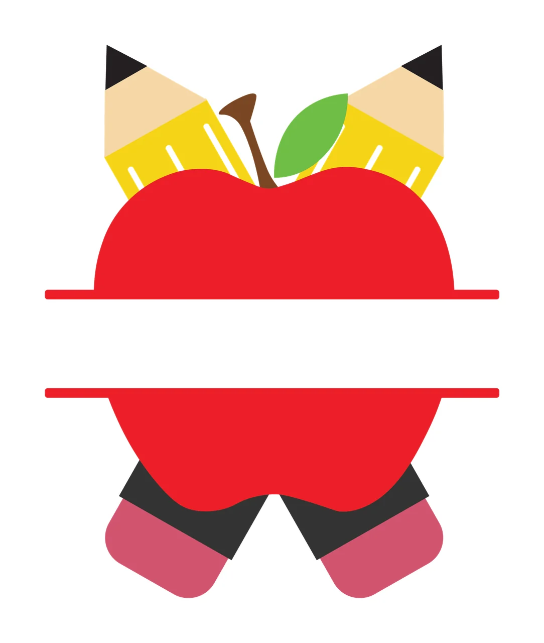 Apple With Pencil Cross Monogram red two pencils split bar
